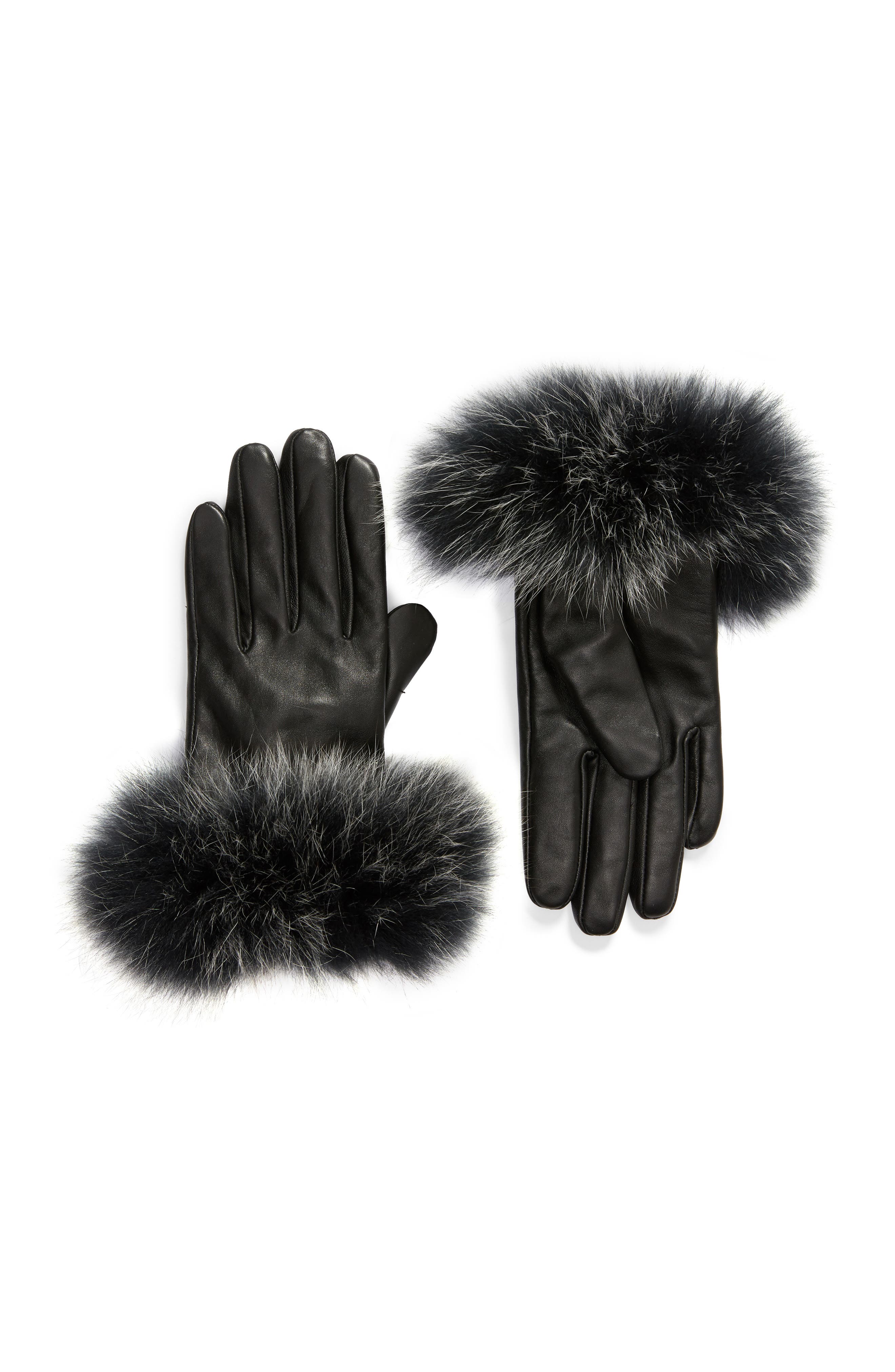 fox fur trimmed gloves