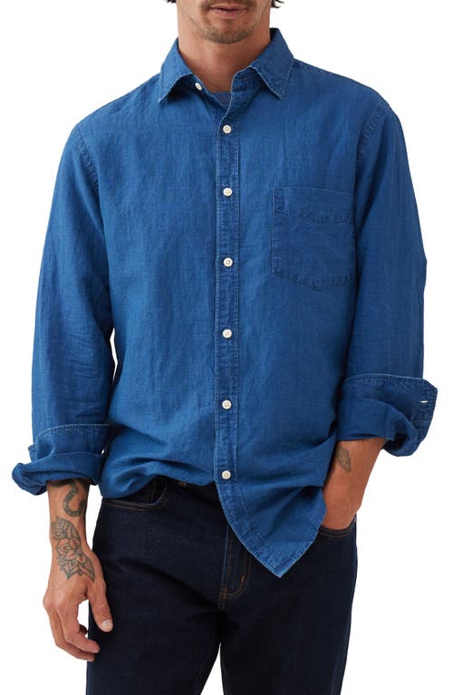 Rodd & Gunn Clifton Sports Fit Solid Linen & Cotton Button-Up Shirt in Mid Blue at Nordstrom, Size Large