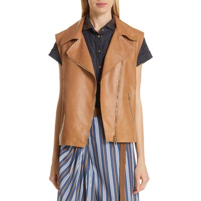 Brunello Cucinelli Monili Trim Leather Moto Vest