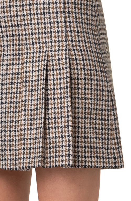 Akris Punto Houndstooth Shetland Tweed Wool Pleated Skirt In Beige-cognac-black