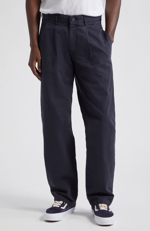 Noah Double Pleat Cotton Herringbone Pants in Navy | Smart Closet