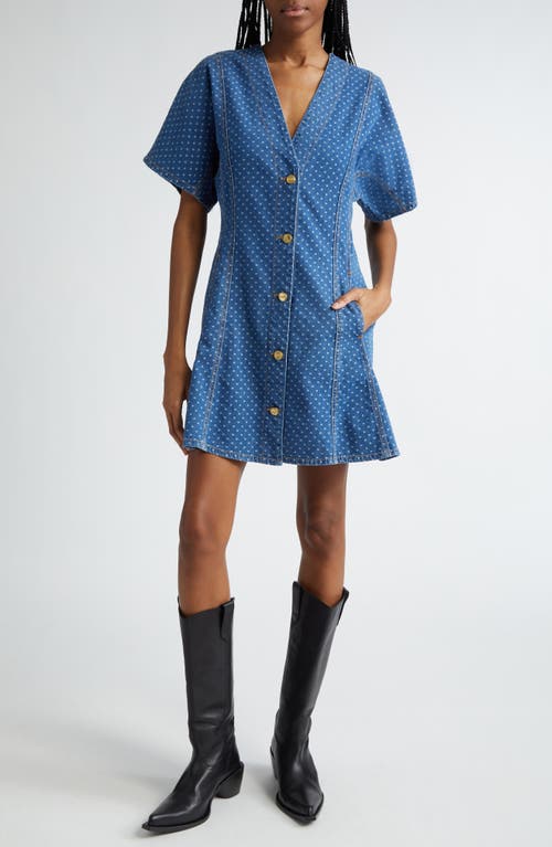 Ganni Dot Jacquard Organic Cotton Minidress In Mid Blue Stone