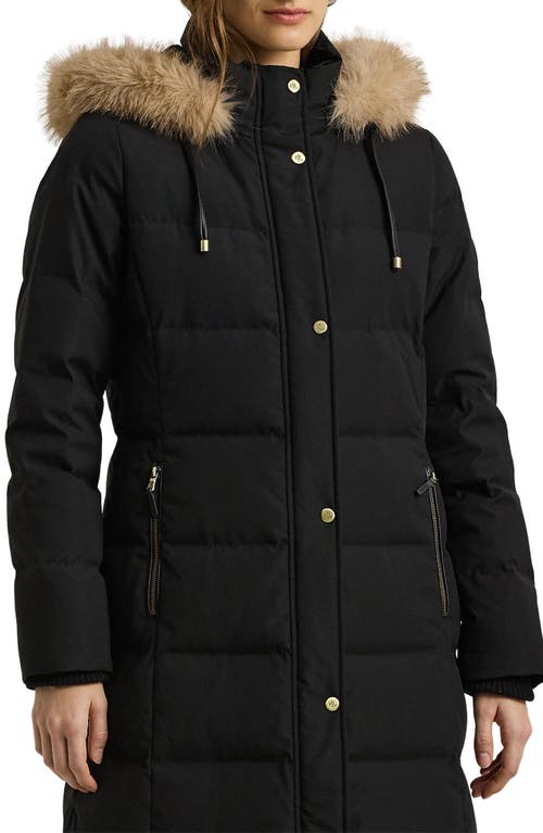 Ralph Lauren Lauren Heritage Down & Feather Fill Puffer With Faux Fur Trim Removable Hood In Black