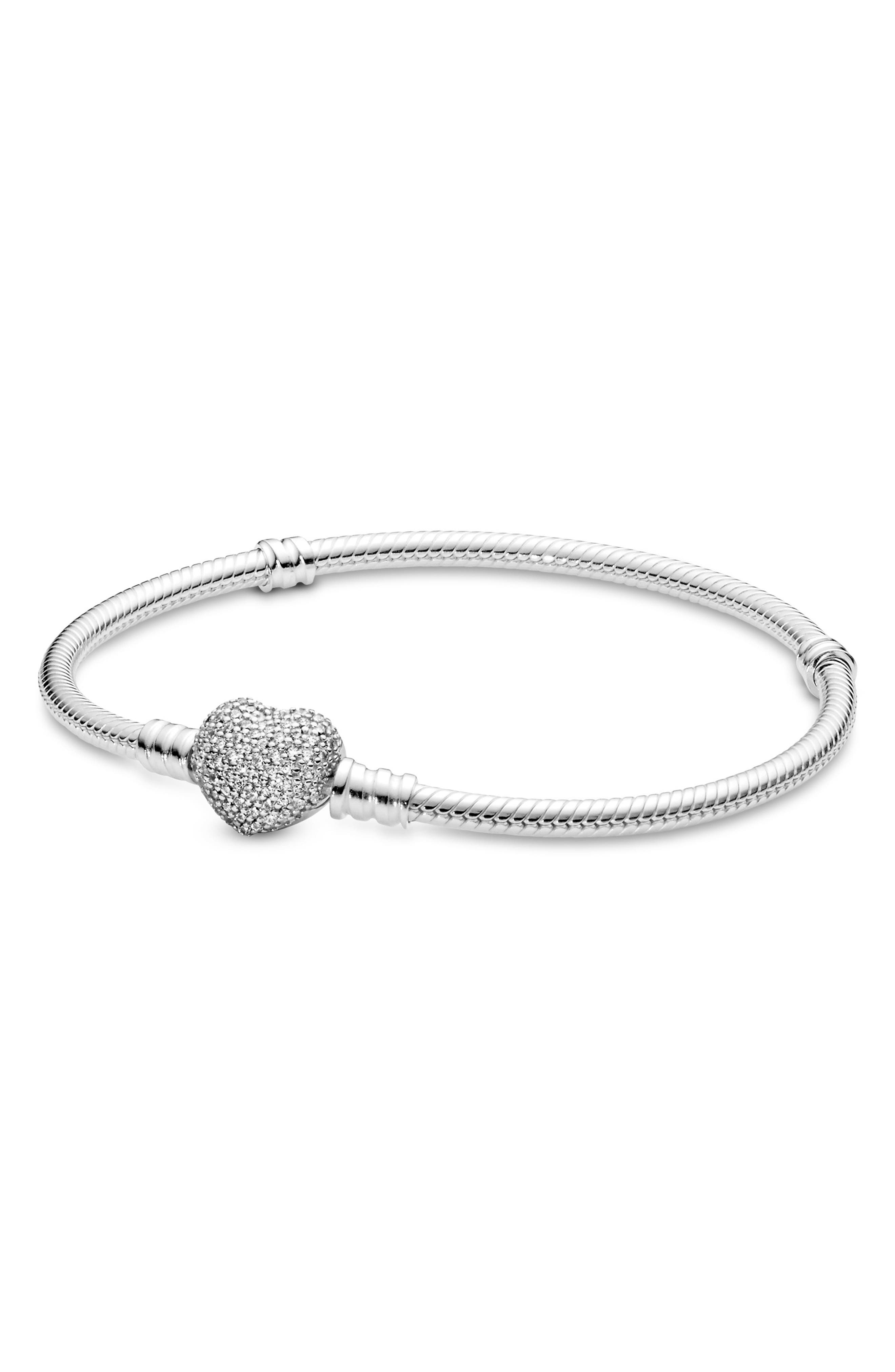 Moments Silver Bracelet with Pave Heart Clasp - size XS 17cm