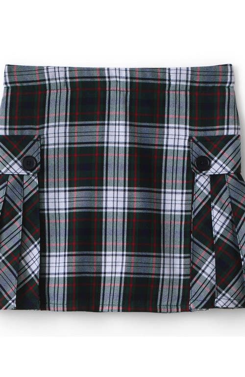 Lands' End School Uniform Girls Side Pleat Plaid Skort Above Knee In Evergreen/white Plaid