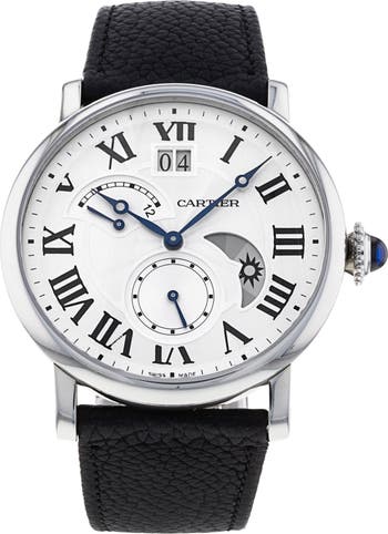 Cartier Preowned Rotonde Automatic Moon Phase Multifunction Leather Band Watch 42mm