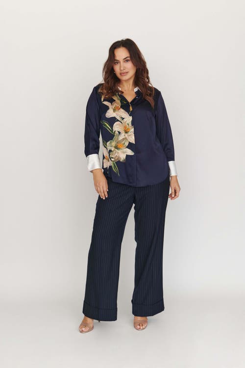 Shop Gabriella Rossetti Rosa Pant In Navy Shadow Stripe