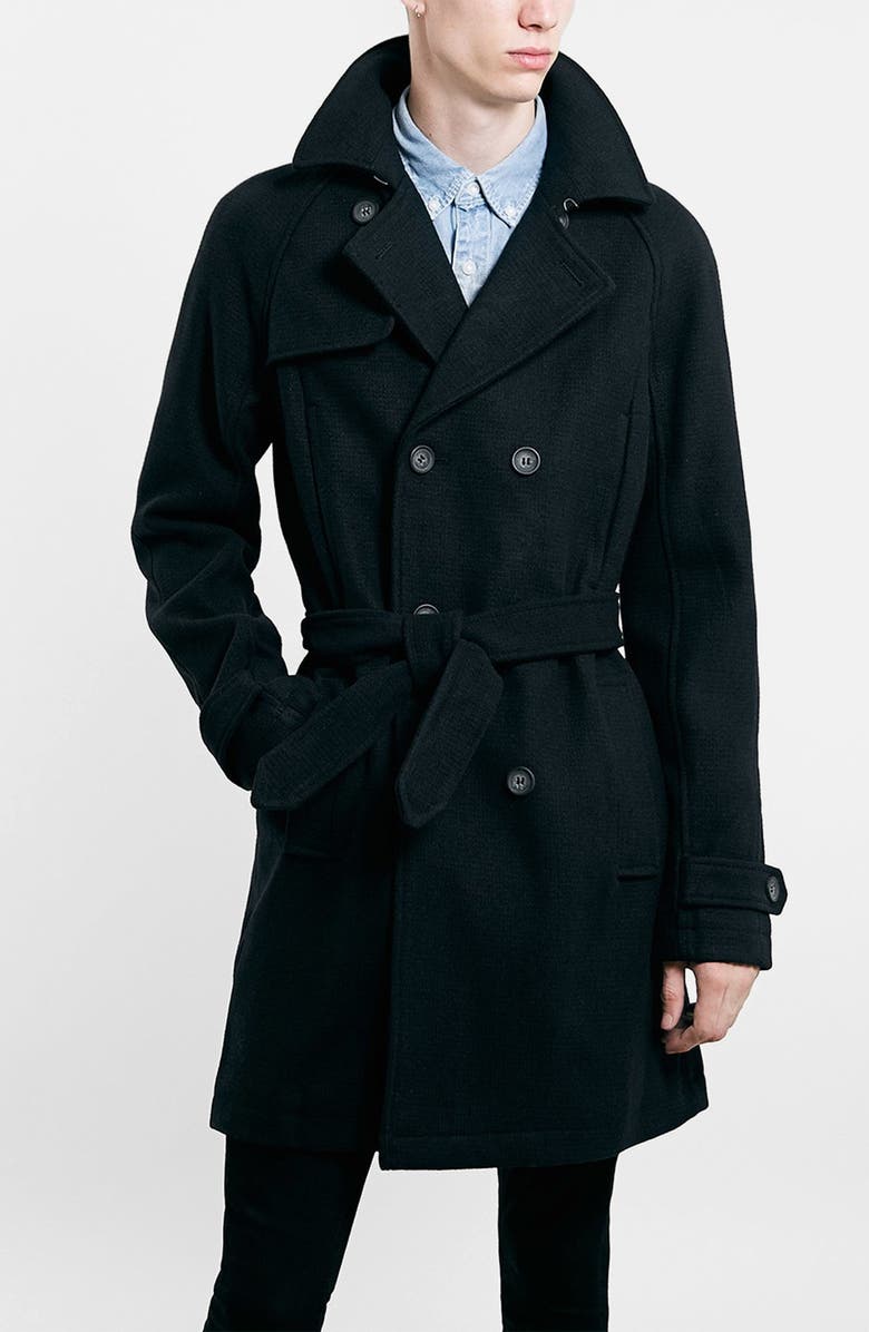 Topman Wool Blend Double Breasted Trench Coat | Nordstrom