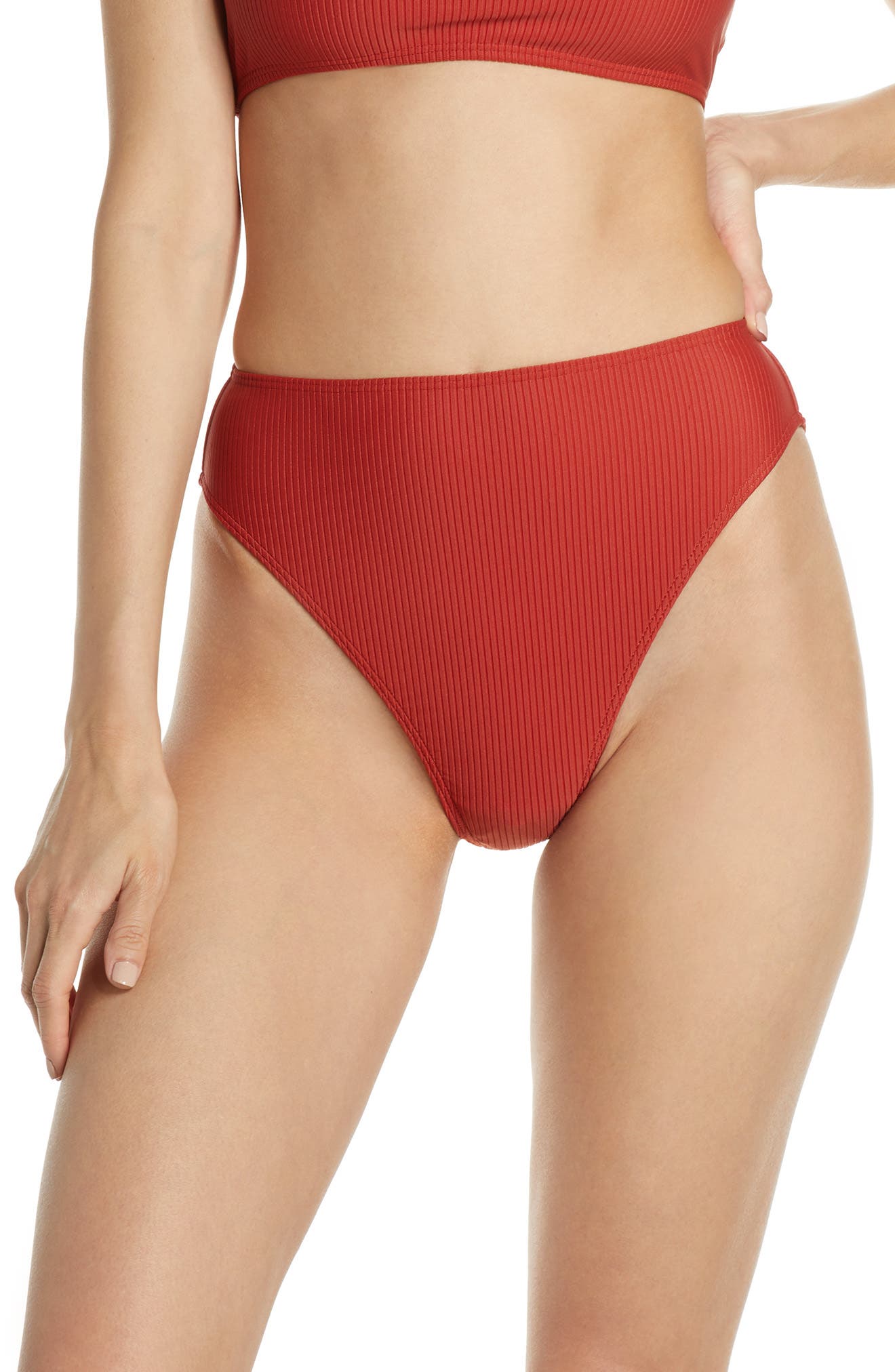 Something Navy High Waist Ribbed Bottoms, Red (Nordstrom Exclusive)