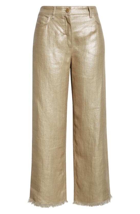 Shop Max Mara Bouquet Fray Hem Metallic Linen Crop Pants In Gold