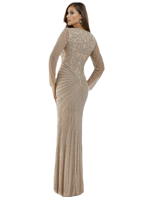 Shop Lara New York V Neck Beaded Long Sleeve Dress In Nude