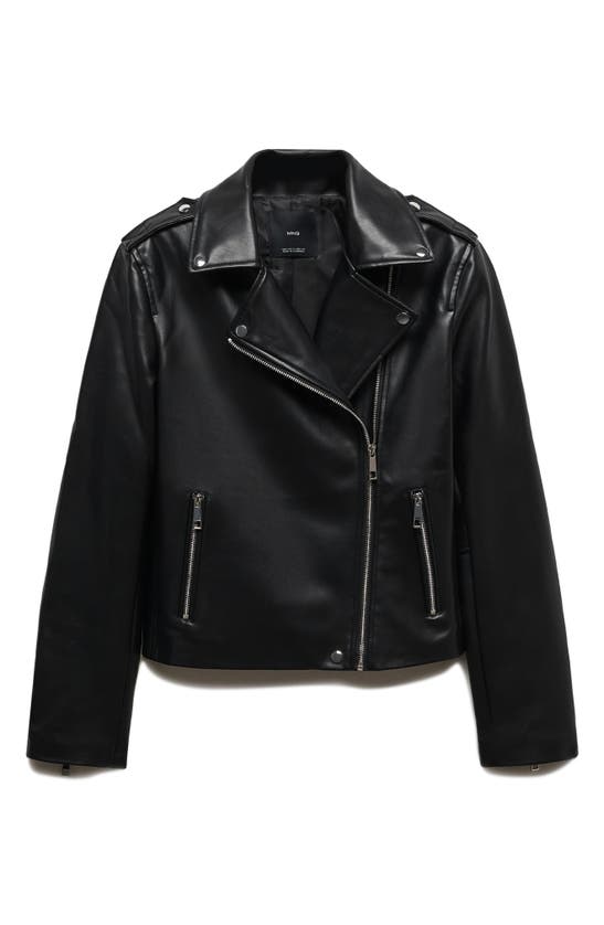 Shop Mango Faux Leather Biker Jacket In Black