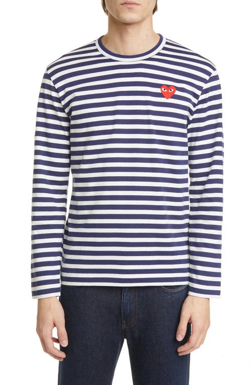Shop Comme Des Garçons Play Stripe T-shirt In Navy/white