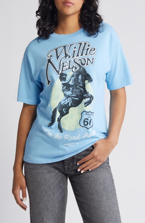Willie Nelson Route 66 Cotton Graphic T-Shirt in Vintage Blue