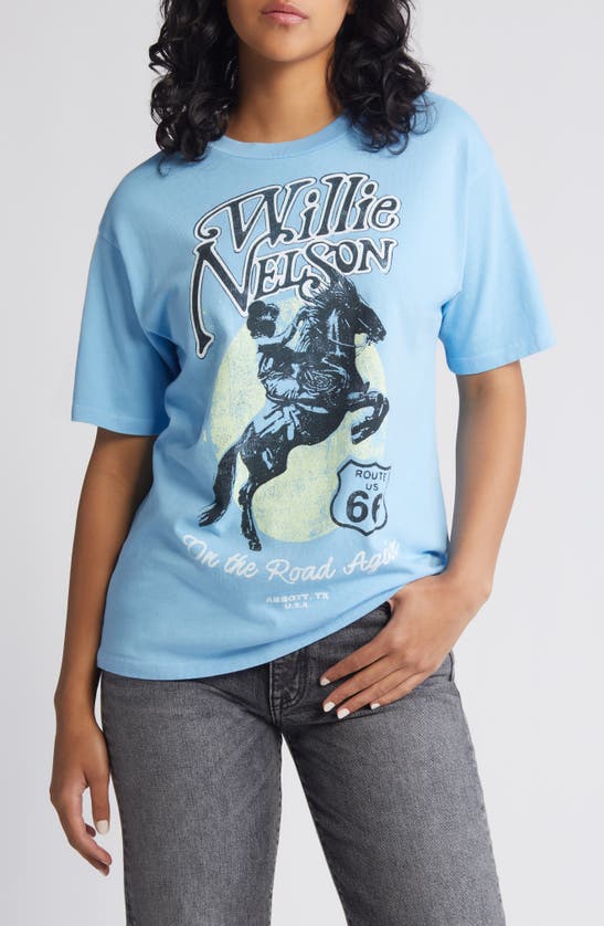 Shop Daydreamer Willie Nelson Route 66 Cotton Graphic T-shirt In Vintage Blue