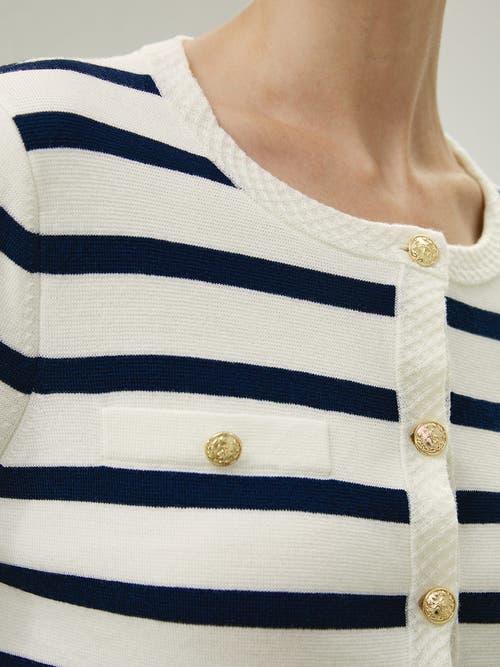 Shop Lilysilk Gariana Striped Wool Cardigan In Navy