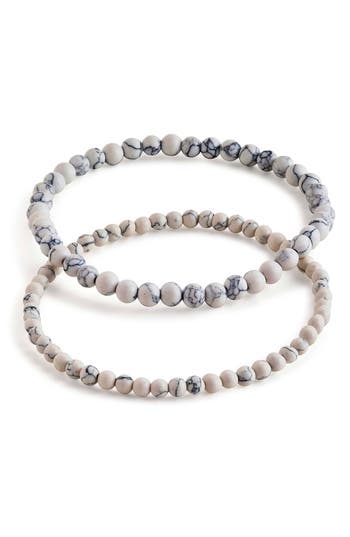 Sterling Forever Stone 2-pack Beaded Stretch Bracelets In White Marble