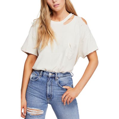 Free People Lucky Distressed Tee, White