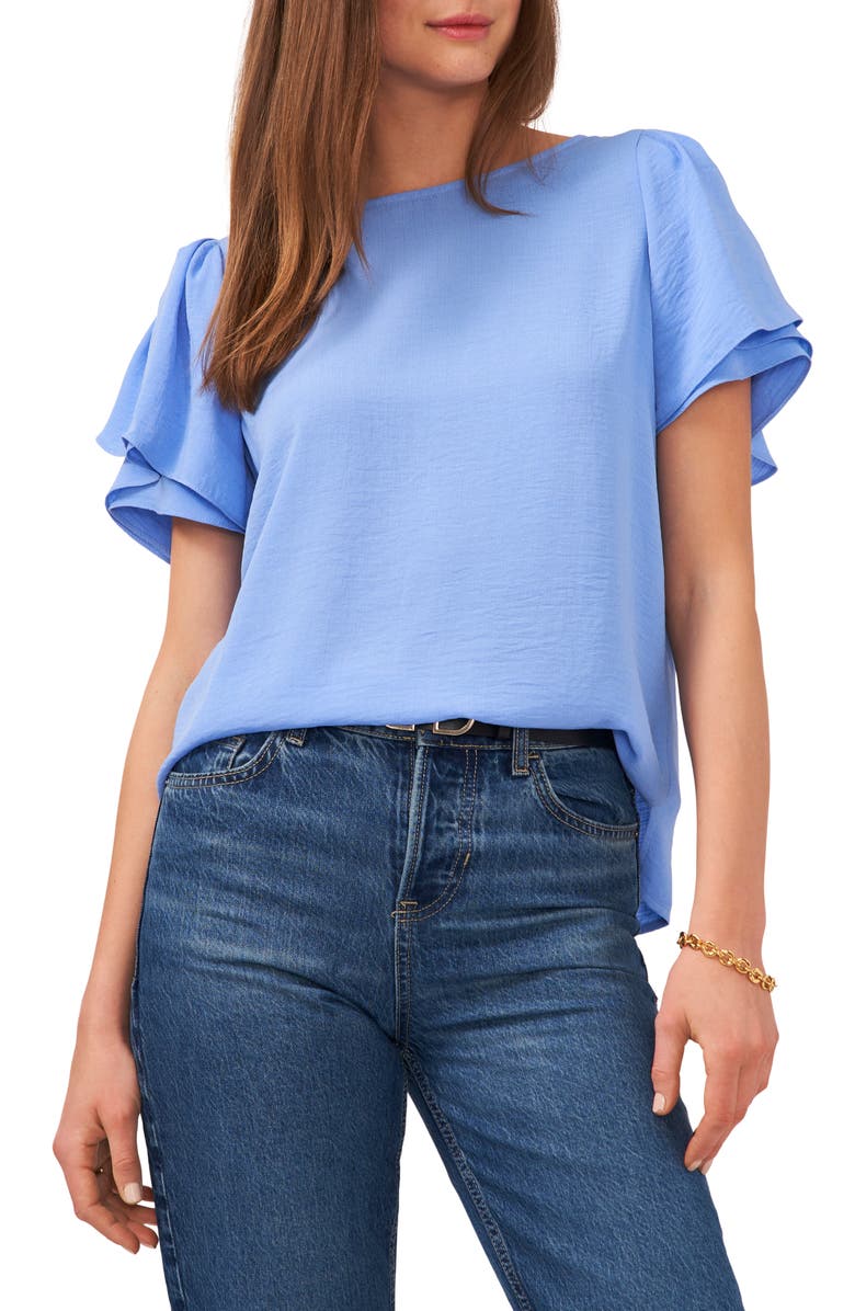 VINCE CAMUTO Tiered Sleeve Blouse, Main, color, BLUE JAY