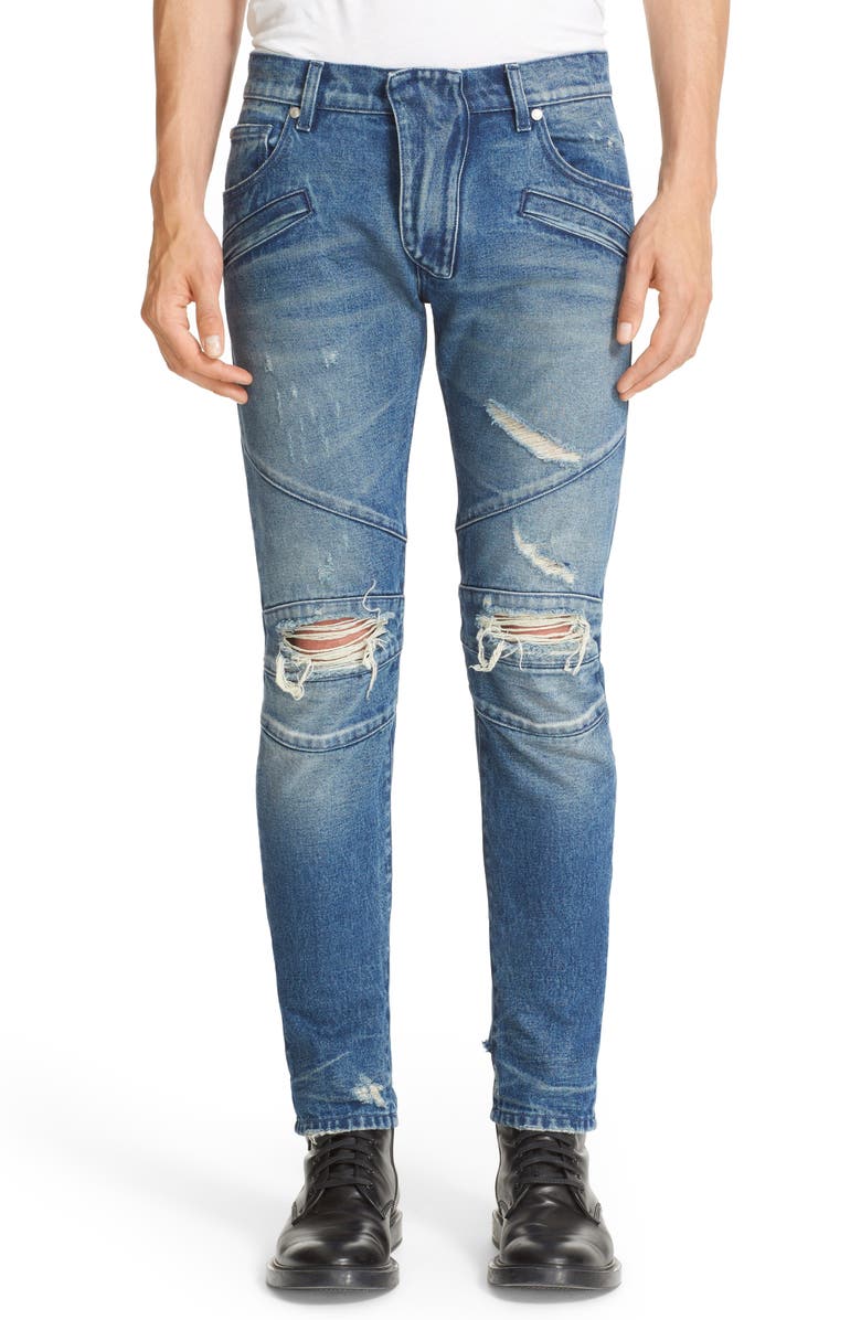 Pierre Balmain Distressed Moto Jeans | Nordstrom