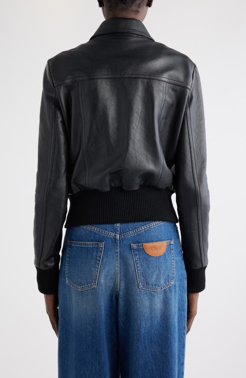 Shop Chloé Sheepskin Leather Bomber Jacket In Black