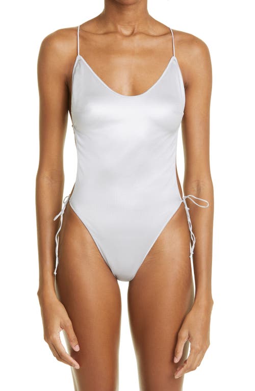 Oséree Glow Lace-Up One-Piece Swimsuit in Silver