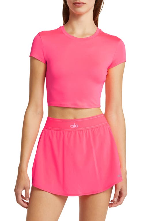 Alo Adapt Alosoft Short Sleeve Crop Top in Fluorescent Pink Coral