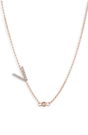Meshmerise Bezel Diamond Initial Chain Necklace In Rose-v
