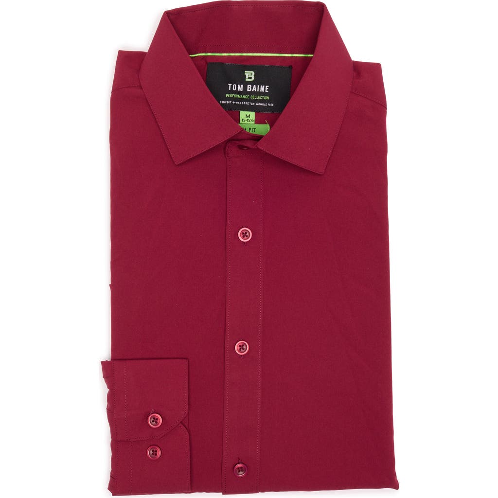 Tom Baine Comfort 4-way Stretch Winkle Free Performance Dress Shirt In Burgundy