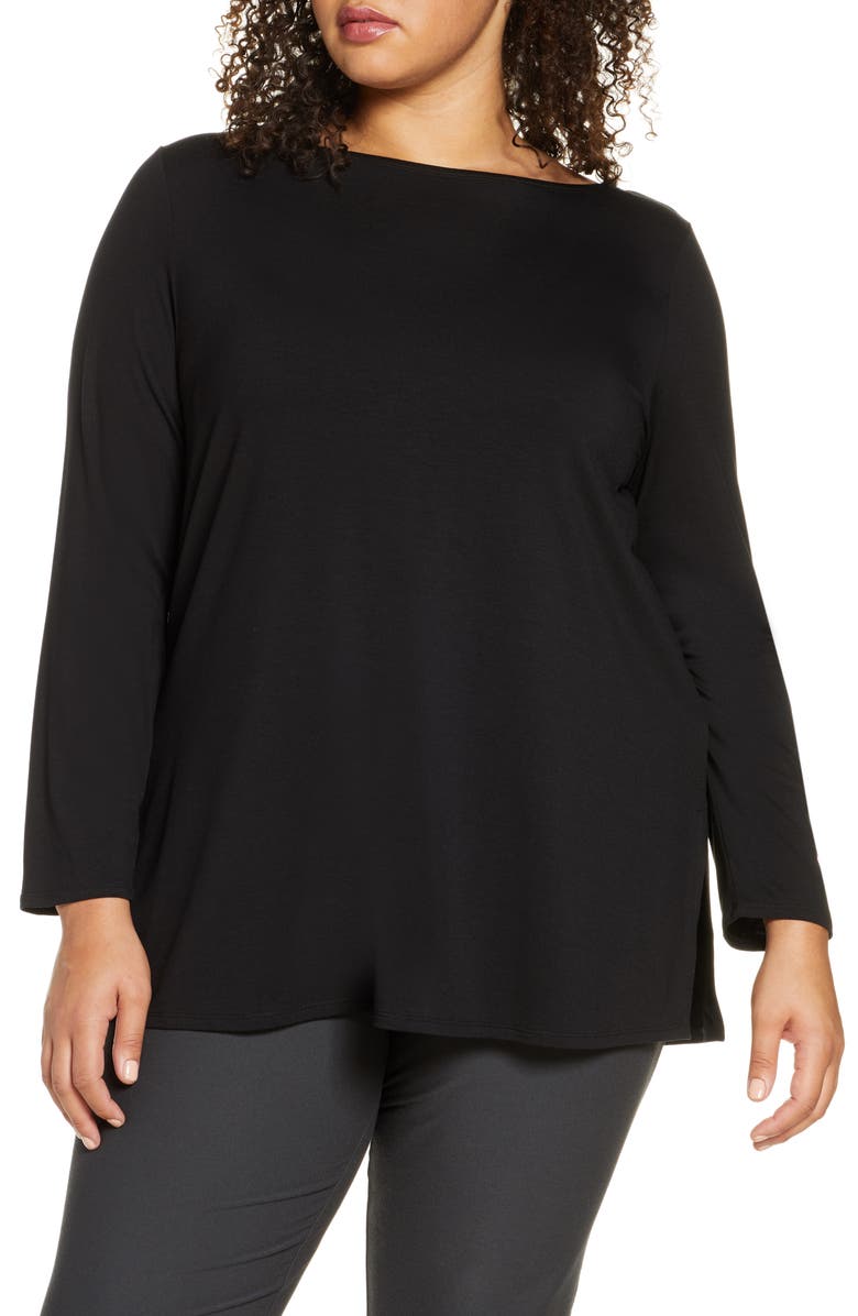 EILEEN FISHER Bateau Neck Tunic, Main, color, BLACK