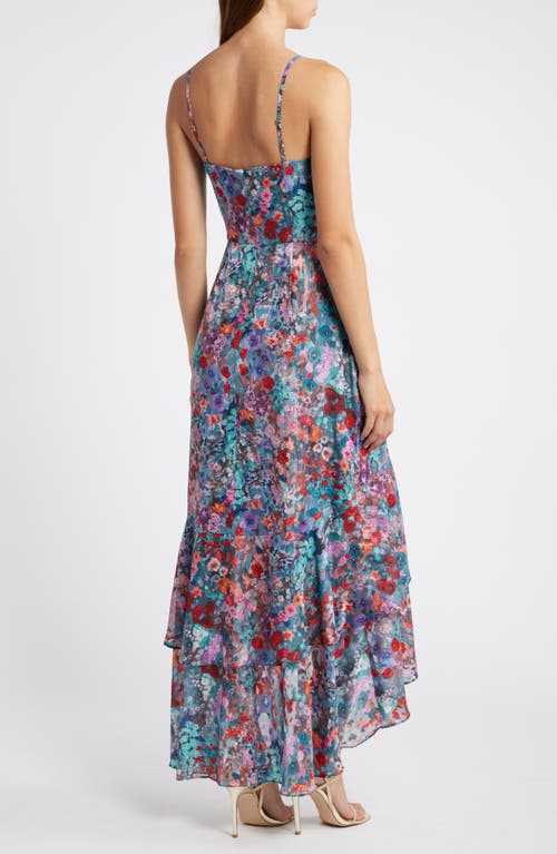 Shop Hutch Floral Ruffle High-low Dress In Aqua/orange Floral