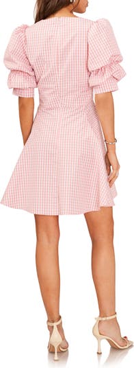 Gingham Bubble Sleeve Dress