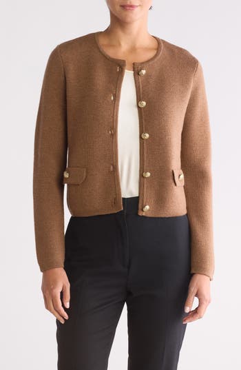 Bruno Magli Crewneck Merino Wool Cardigan In Vicuna