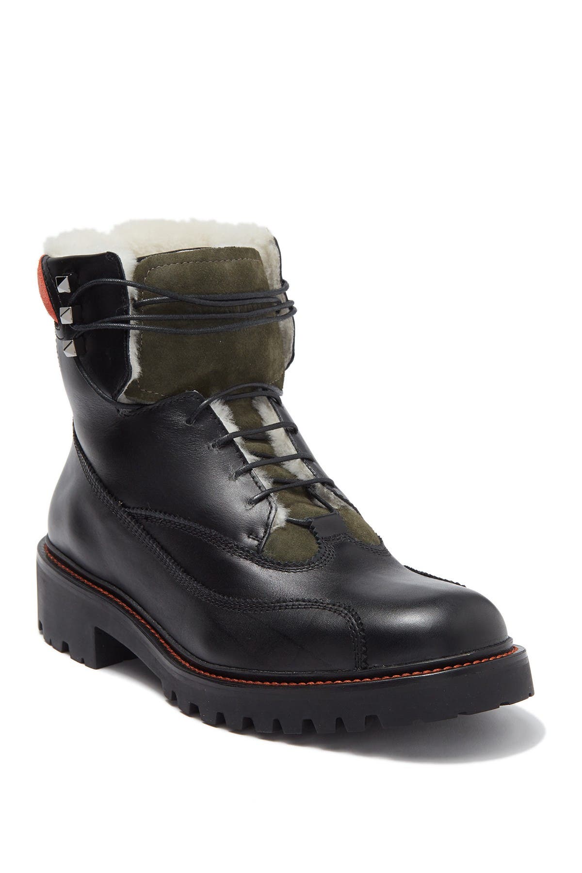 Valentino Garavani Shearling Lined Lace-up Combat Boot In Nero/olive/paprika
