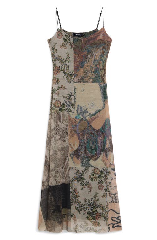 Desigual Miami Mixed Print Mesh Midi Dress In Grey Multi