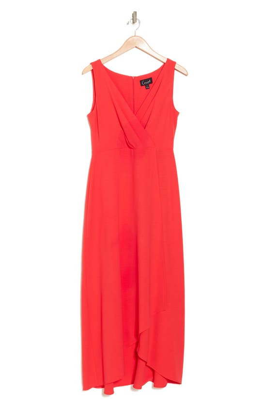 Connected Apparel Pleat High-low Midi Dress In Coral