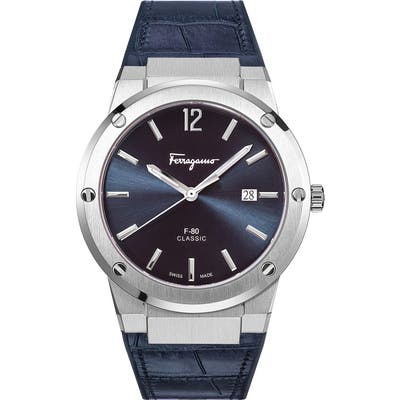 Salvatore Ferragamo F-80 Croc Embossed Leather Strap Watch, 41Mm