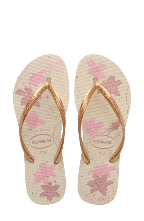 Shop Havaianas Slim Flip Flop In Beige/golden