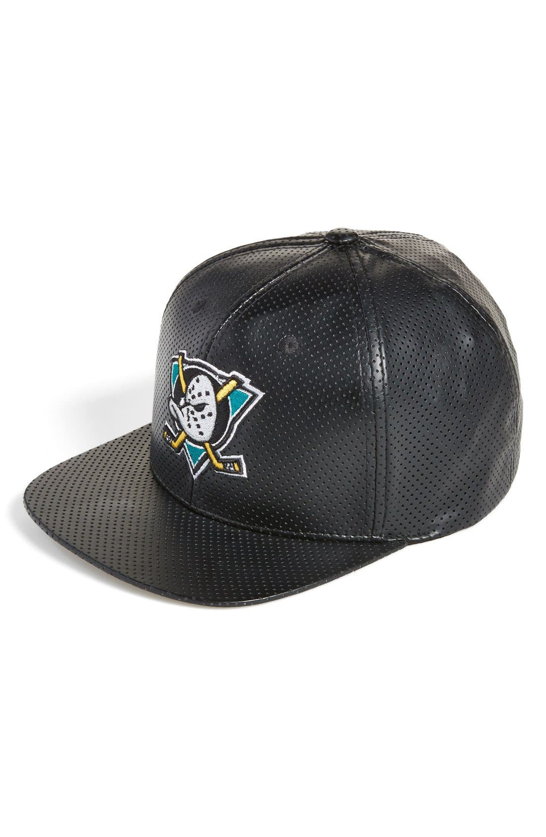 American Needle 'Anaheim Mighty Ducks' Perforated Faux Leather Snapback Cap Nordstrom