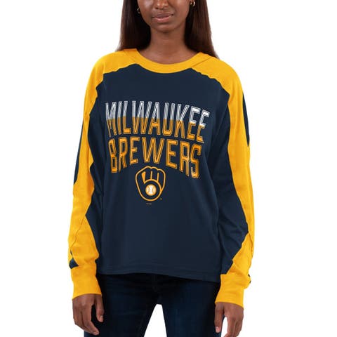 Women's Fanatics Branded Navy Milwaukee Brewers Three Strap Open Shoulder T- Shirt