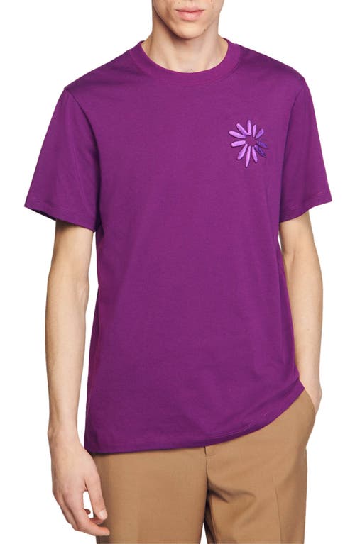 sandro Glossy Flower Graphic T-Shirt Purple at Nordstrom,