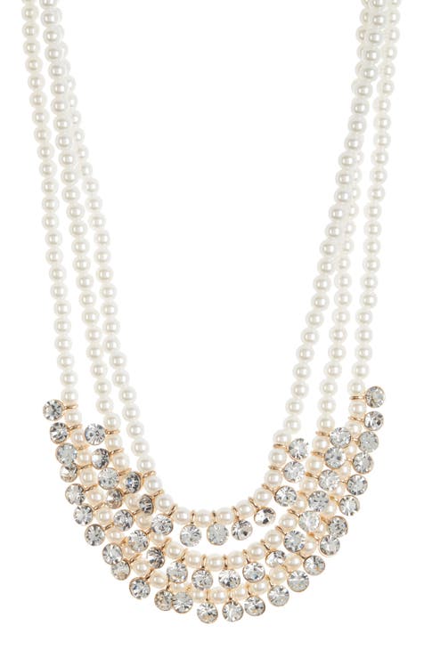 Imitation Pearl & Crystal Layered Bib Necklace