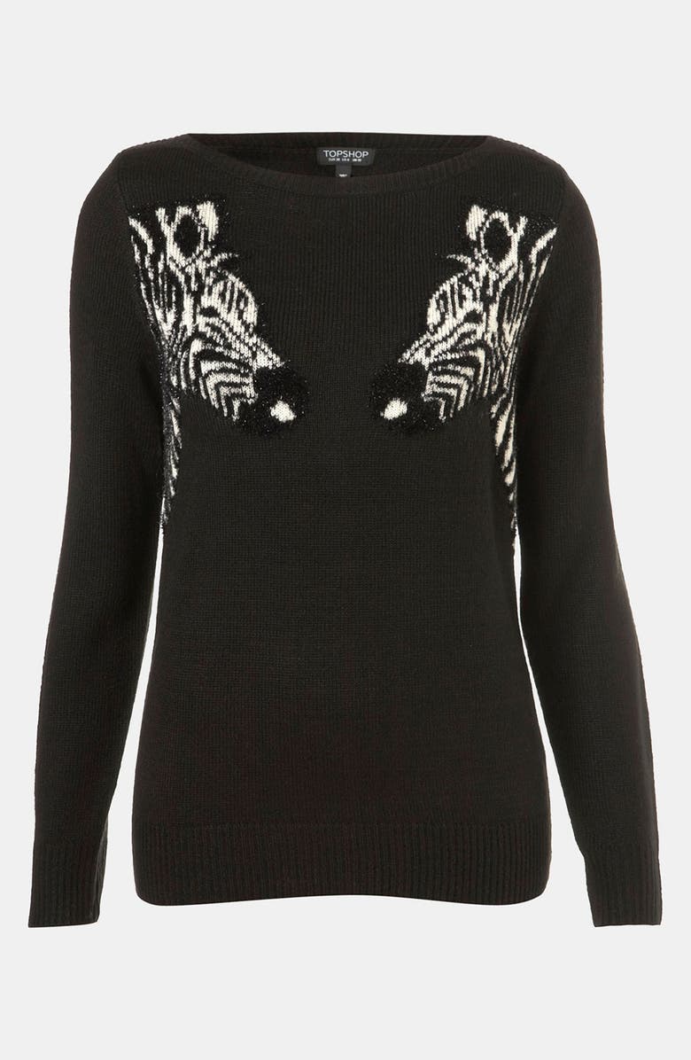 TOPSHOP 'Mirrored Zebras' Sweater, Main, color, Black