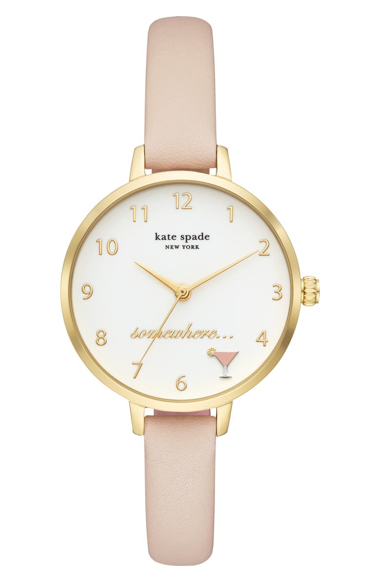 Kate Spade New York Metro 5 O Clock Somewhere Leather Strap Watch 34mm Nordstrom