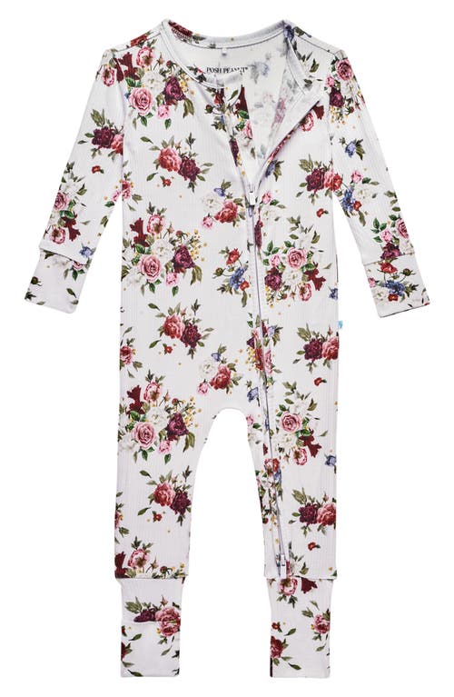 Shop Posh Peanut Philippa Floral Fitted Convertible Footie Pajamas In Open White