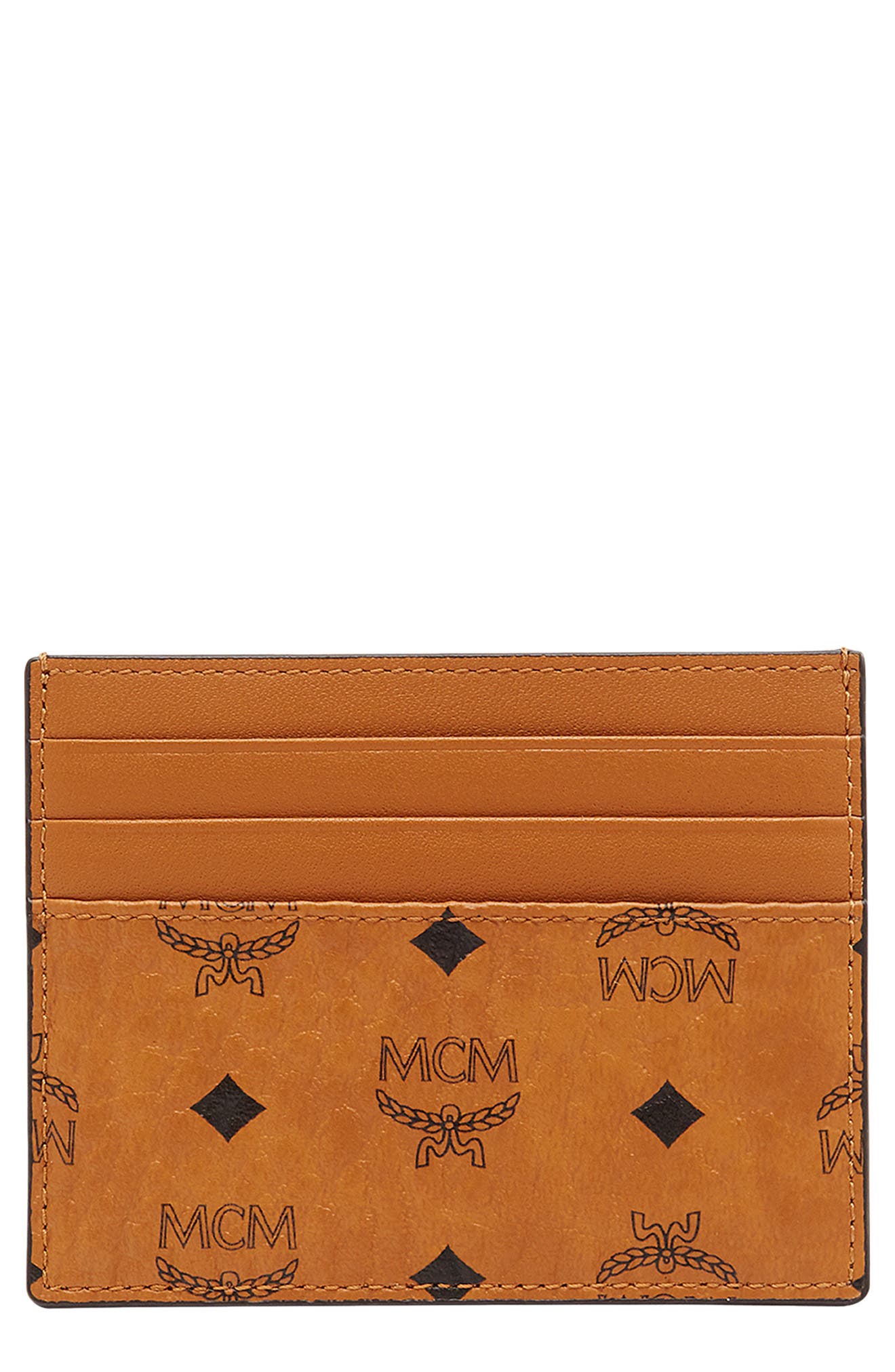MCM Mini Visetos Canvas Card Case with Money Clip in Cognac at Nordstrom