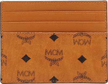MCM Monogram Print Money Clip Card Holder in Brown for Men