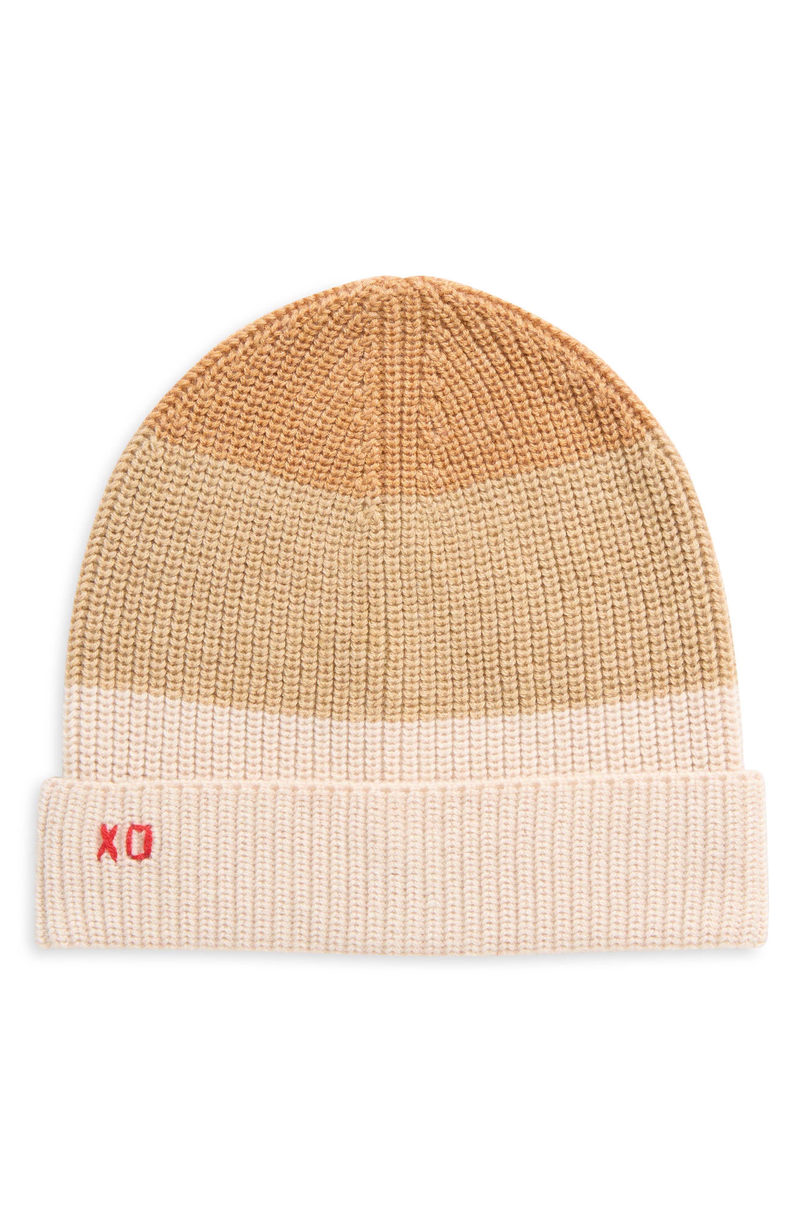 Frances Valentine Colorblock Cardigan Stitch Beanie in Natural Heather Multi 