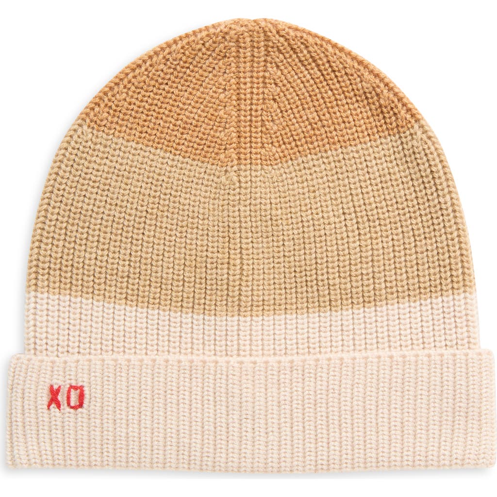 Frances Valentine Colorblock Cardigan Stitch Beanie in Natural Heather Multi