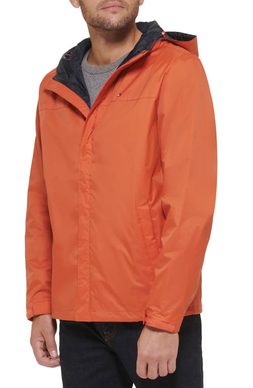 Shop Tommy Hilfiger Hooded Rain Slicker Jacket In Burnt Orange